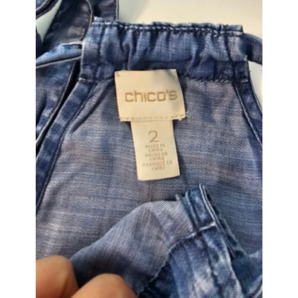 Chicos sz 2 (L) lyocell chambray open tie back halter tank top summer chic EUC - Picture 5 of 8